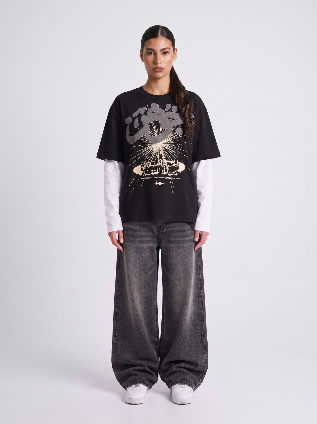 Extra sleeve pair in Off White, worn zipped onto the Gawhar Tee